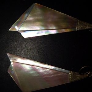 Antique Art Deco Sterling/Mother of Pearl Dangle Earrings